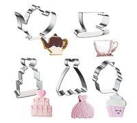 DXary Tea Cookie Cutter Set, 5 Pieces Teapot Teacup Cookie Cutters Kit Stainless Steel Metal Cupcake and Princess Dress Molds Cutters for Tea Party Cake Decorations