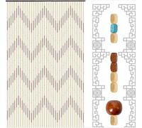 DXBJKSL Door Curtain Boho Thread Bamboo Wooden Doorways Beaded Curtain with Rings Room Divider Fly Door for Cafes, Closets, Stages, Milk Tea Shops-Brown, Beige, 0.9 * 2.2m(90x220cm)