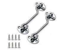 DXBNEZBC 2 Pcs Hook and Eye Latch, Stainless Steel 4 Inch Gate Cabinet Latches with Mounting Screws, Heavy Duty Swivel Window Hooks Locks for Garden Gate Latch Use (Silver)