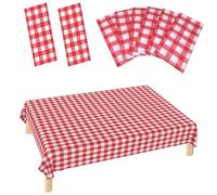 DXBNEZBC 8 Pcs Red Gingham Tablecloth for Party, 137 * 274cm Red Checkered Tablecloth, Plastic Disposable Table Cover, Waterproof and Spillproof for Parties BBQ Picnic Birthday Wedding
