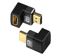 DXBNEZBC Right Angle HDMI Adapter 8K, Connector 90 and 270 Degree, Right Angle HDMI Male to Female Adapter 2.1 Gold Plated Support 8K@60Hz, 4K@120Hz for TV, Laptop, Monitor, DVR Player, 2 Pack
