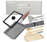 DXBVIEX 9 Pcs Japanese Omelette Pan Set, Nonstick Square & Rectangle Tamago Pan, 7" x 5", Grey