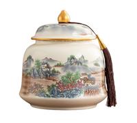 Dxcaicc Airtight Ceramic Tea Jar, Traditional Chinese Art Jar 800Ml | Airtight Tea Storage Container for Loose Leaf Tea, Coffee Beans, Sugar, Farmhouse Decor,O