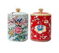 Dxcaicc Ceramic Tea Jar with Lid 2PCS 580ml Red Beautiful Ice-Crack Patterns 1 of Each of The 2 Different Painted Kitchen Candy Airtight Canister