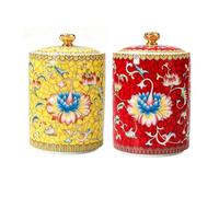 Dxcaicc Ceramic Tea Jar with Lid 2PCS 580ml Red Beautiful Ice-Crack Patterns 1 of Each of The 2 Different Painted Kitchen Candy Airtight Canister