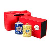 Dxcaicc Ceramic Tea Jar with Lid 2PCS Empty Cans 580ml One of Each of the 2 Different Crackle Patterns Gift Red Box Package Sugar Airtight Canister,Royal Blue Yellow