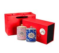 Dxcaicc Ceramic Tea Jar with Lid 2PCS Empty Cans 580ml One of Each of the 2 Different Crackle Patterns Gift Red Box Package Sugar Airtight Canister,Pink Royal Blue