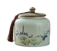 Dxcaicc Chinese Hand-Painted Ceramic Canister, Ceramic Jar with Airtight Lid, Decorative Kitchen Storage Jar | Unique Chinese Cultural Gift Idea,L
