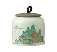 Dxcaicc Chinese Style Ceramic Tea Jar, Caddy Tea Canister, Tea Storage Container Tins Jar with Airtight Lid Wet-Proof Tank for Tea, Coffee, Herb, Sugar, Spice, 30 OZ,C