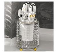 Dxcaicc Cooking Utensil Organizer for Kitchen Counter, Rotating Utensil Caddy with Removable Divider,Plastic Flatware Holder,Sink Countertop Flatware Organizer for Spoons, Forks, Knives,White