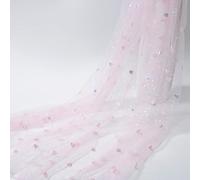 Dxcaicc Iridescent Heart Sequin Tulle Fabric Embroidered Cloth 1.6x1m Sheer Sparkle Mesh Sewn Love Netting for Girl Dress Wedding Decorations,Pink