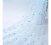 Dxcaicc Iridescent Heart Sequin Tulle Fabric Embroidered Cloth 1.6x1m Sheer Sparkle Mesh Sewn Love Netting for Girl Dress Wedding Decorations,Blue