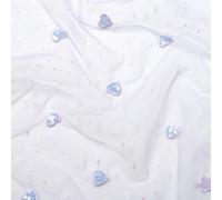 Dxcaicc Iridescent Heart Sequin Tulle Fabric Embroidered Cloth 1.6x1m Sheer Sparkle Mesh Sewn Love Netting for Girl Dress Wedding Decorations,White