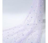 Dxcaicc Iridescent Heart Sequin Tulle Fabric Embroidered Cloth 1.6x1m Sheer Sparkle Mesh Sewn Love Netting for Girl Dress Wedding Decorations,Purple