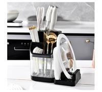 Dxcaicc Kitchen Utensil Holder Organizer for Counter or Countertop,Large Plastic Utensil Holder for Storage Cooking and Silverware with 3 Compartment,Tableware Storage Organizer,Black