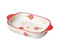 Dxcaicc Lasagne Dish Porcelain Thickened 0.4cm Thickened Bowl Wall Colorful Four-Season Flower Color Glaze Smooth Double-Ear Handle Stable to Hold Baking Tray,Red