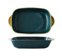 Dxcaicc Solid Colors Ceramics Plate Color Glazed 2PCS Durable Deep Dishes Accented with Electroplated Gold Rim Simple Nordic Style Premium Tableware,Dark Green