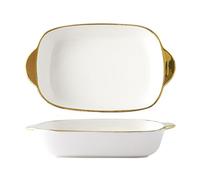 Dxcaicc Solid Colors Ceramics Plate Color Glazed 2PCS Durable Deep Dishes Accented with Electroplated Gold Rim Simple Nordic Style Premium Tableware,White