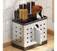 Dxcaicc Stainless Steel Utensil Holder, Metal Steel Square Utensil Flatware Storage for Countertop,Utensil Crock Silver,Capacity Multifunctional Shelf, Silverware Utensil Drying Rack,C