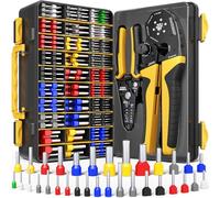 DxCRIMP Bootlace Ferrule Crimping Tool Set with Wire Stripper - Hexagonal Crimp 0.25-25mm² (AWG 24-4) - 32 Types Insulated Ferrules - Ratchet Crimper for Electricians, PLC, Consumer Units & Solar