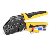 DXCRIMP Crimping Tool for Insulated Terminals AWG 22-10, Effortless One-Handed Ratcheting Wire Terminal Crimper, Professional Electrical Crimping Pliers for Automotive & Home Wiring D2210P