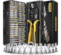 DxCRIMP Ratcheting Open-Barrel Crimping Tool Kit with 14 Sizes 2.8/4.8/6.3 mm Male & Female Spade/Flat Disconnect Terminals, 0.25-2.5 mm² - Adjustable Ratchet Crimper for Auto, Home & Marine Wiring
