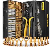 DxCRIMP Ratcheting Open-Barrel Crimping Tool Kit with 14 Sizes 2.8/4.8/6.3 mm Male & Female Spade/Flat Disconnect Terminals, 0.25-2.5 mm² - Adjustable Ratchet Crimper for Auto, Home & Marine Wiring