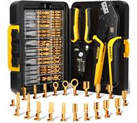 DxCRIMP Ratcheting Open-Barrel Crimping Tool Kit with 21 Sizes 2.8/4.8/6.3 mm Male & Female Spade/Flat Disconnect Terminals, 0.25-2.5 mm² - Adjustable Ratchet Crimper for Auto, Home & Marine Wiring