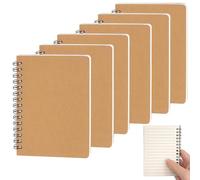 Dxdl A6 Spiral Notebook, 6 Pack 105mm x 148mm Wirebound Notebooks, Kraft Cover A6 Notebook, 50 Sheets 100 Pages A6 Notebooks, Pocket Notepad Ruled Journals, Ideal for School, Office, Travel