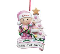 DXDOING Personalised Baby's First Christmas 2025 Ornament, Custom Baby Name and Year, 3D Resin 'Baby at Tree' Keepsake, My 1st Xmas Gift for Newborn Boy Girl (Pink)