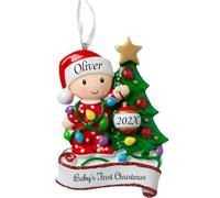DXDOING Personalised Baby's First Christmas 2025 Ornament, Custom Baby Name and Year, 3D Resin 'Baby at Tree' Keepsake, My 1st Xmas Gift for Newborn Boy Girl (Red)