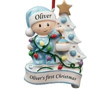 DXDOING Personalised Baby's First Christmas 2025 Ornament, Custom Baby Name and Year, 3D Resin 'Baby at Tree' Keepsake, My 1st Xmas Gift for Newborn Boy Girl (Blue)