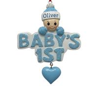 DXDOING Personalised Baby's First Christmas Ornament, Custom Baby Name Decoration, 3D Resin 'Baby's 1st' Design with Dangle Heart, Keepsake Gift for Newborn Boy Girl (Blue)