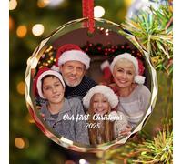 DXDOING Personalised Photo Christmas Bauble 2025 Custom Crystal Ornament with Your Picture & Text - Keepsake Gift for Family, Baby's First Christmas, Pet Memorial