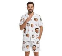 DXDOING Personalised Pyjama Set for Men Custom Face Photo Short Sleeve PJ Shorts Suit for Dad, Funny 1 Dad Summer Loungewear with Pockets, Father's Grandpa Gifts
