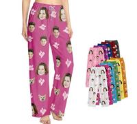 DXDOING Personalised Pyjamas for Women - Custom Face PJ Bottoms with 3 Photos, Funny Mum Gifts for Mothers Day Birthday, Soft Lounge Trousers with Pockets & Drawstring