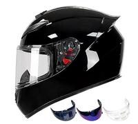 DXDRT Full Face Helmet ATV Helmet Adult Street Bike Helmet Lightweight Compatible Clear&Tinted Visors Motorcycle Helmet DOT/ECE Model Approved Racing Motocross Helmets ,Glossy Black,L