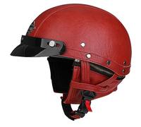 DXDRT Retro German Leather Half Face Helmet Open Face Motorcycle Helmet Sun Visor DOT/ECE Approved German Style Half Helmet Men Women Summer Scooter Moped Cap Street Motorbike Helmet,Red,M
