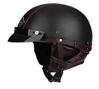 DXDRT Retro German Leather Half Face Helmet Open Face Motorcycle Helmet Sun Visor DOT/ECE Approved German Style Half Helmet Men Women Summer Scooter Moped Cap Street Motorbike Helmet,Black Red,XL