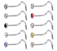 DXEHSEUY 10pcs Rhinestone Stainless Steel Screw Shape Nose Studs Rings 20g 20g-3mm