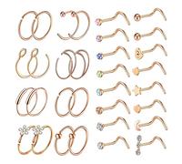 DXEHSEUY 32Pc/Set Stainless Steel Nose Rings Hoop L-Shaped Studs Piercing Jewelry Set