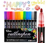DXESWV Outline Pens Metallic, Double Line Outline Markers Self-Outline Metallic Markers, Dreamy Sparkle Dual-Line Contour Pen, Quick-Dry Ink for Drawing, Coloring & DIY Crafts (12 Color)