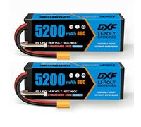 DXF 2Pack 5200mAh 14.8V 80C 4S LiPo Battery XT90 Plug, High Discharge Hardcase Rechargeable RC Battery for Car Truck Buggy Truggy Crawler Airplane Drone Helicopter Boat 1/8 1/10 Scale