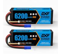 DXF 2Pack 6200mAh 11.1V 80C 3S LiPo Battery EC5 Plug, High Discharge Hardcase Rechargeable RC Battery for Helicopter Airplane Quadcopter Drone Boat Car Truck Buggy Truggy 1/8 1/10 Scale Models