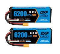 DXF 2Pack 6200mAh 14.8V 120C 4S LiPo Battery XT90 Plug, Premium Grade Hardcase High Discharge RC Battery Pack for Car Truck Buggy Crawler Truggy Helicopter Boat Drone Airplane 1/8 1/10 Scale