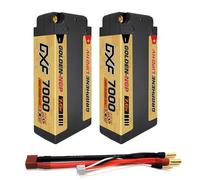 DXF 2S LiPo Battery Pack 7.6V 7000mAh 140C Discharge Rate Hard Case with 5mm to Deans T Plug, High Capacity RC Batteries for 1/8 1/10 RC Cars Trucks Buggies Truggies Racing Vehicles Hobby, 2 Pack