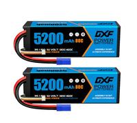 DXF 3S LiPo Battery 11.1V 5200mAh 80C Hardcase with EC5 Plug, Rechargeable RC Battery Pack for RC Car Truck Airplane Helicopter Boat Drone, for 1/8 1/10 Scale Racing Vehicles, 2 Pack