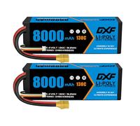 DXF 3S LiPo Battery 11.4V 8000mAh 130C with XT90 Plug, 2 Pack RC Rechargeable Battery for 1/8 1/10 Scale RC Car Truck Boat Helicopter Airplane Buggy Racing High Discharge