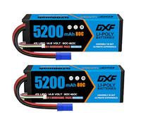 DXF 4S LiPo Battery 14.8V 5200mAh 80C Hardcase with EC5 Connector, Rechargeable RC Battery Pack for Buggy Truggy Crawler Monster Truck Car Boat, High Discharge for 1/8 1/10 Scale Vehicles, 2 Pack