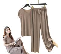 DXFWYTZQ Womens Ice Silk Satin Pajama Sets Cotton, Soft Comfortable Ice Silk Summer Short Sleeve T-Shirt Two Piece PJ Set, Sleepwear Loungewear (Gray,Medium)